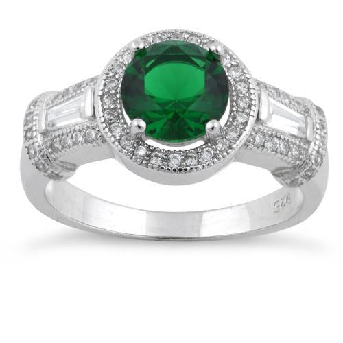 Sterling Silver Classic Emerald Engagement Ring