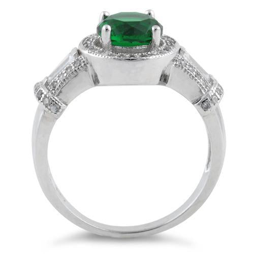 Sterling Silver Classic Emerald Engagement Ring