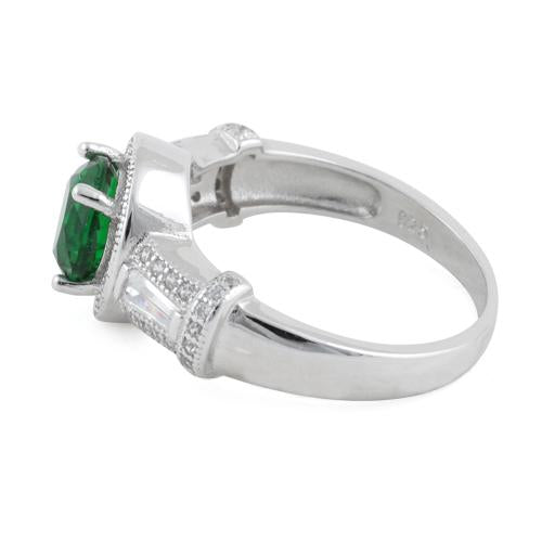 Sterling Silver Classic Emerald Engagement Ring