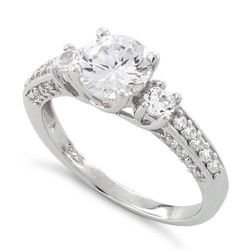 Sterling Silver Clear Round Cut Engagement CZ Ring