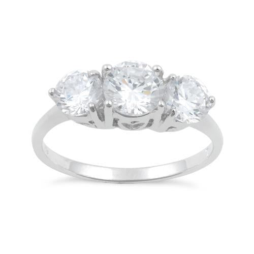 Sterling Silver Clear Three Stone Engagement CZ Ring