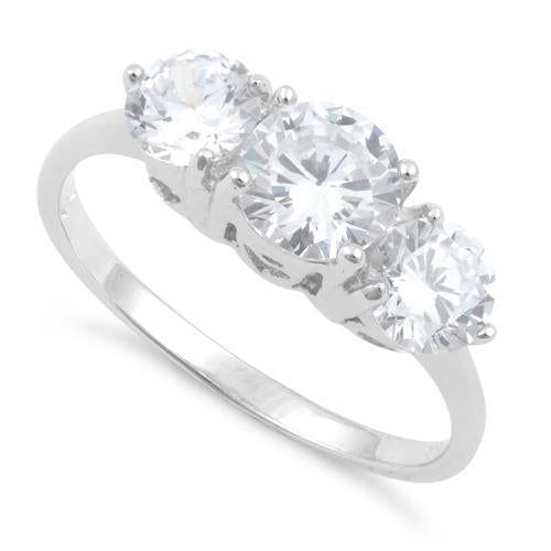Sterling Silver Clear Three Stone Engagement CZ Ring