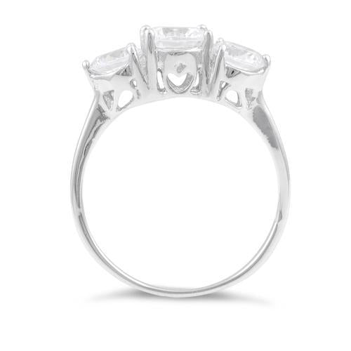 Sterling Silver Clear Three Stone Engagement CZ Ring
