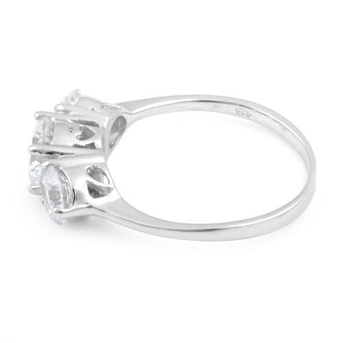 Sterling Silver Clear Three Stone Engagement CZ Ring