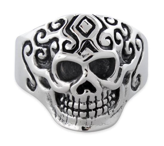 Sterling Silver Crazy Design Biker Skull Ring