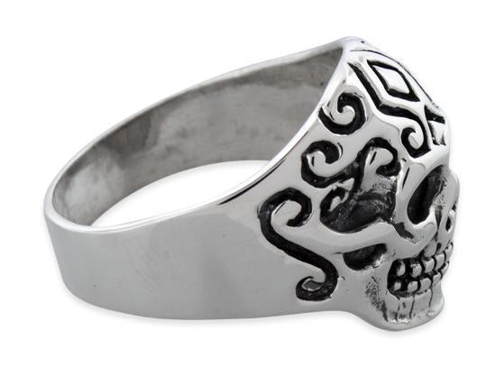 Sterling Silver Crazy Design Biker Skull Ring
