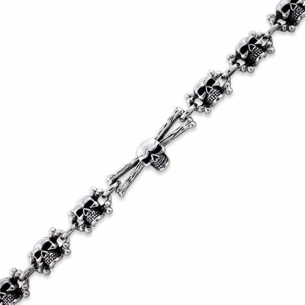 Sterling Silver Cross Bones Skull Link Bracelet