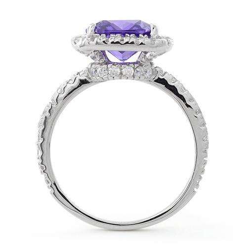 Sterling Silver Cushion Cut Amethyst CZ Ring