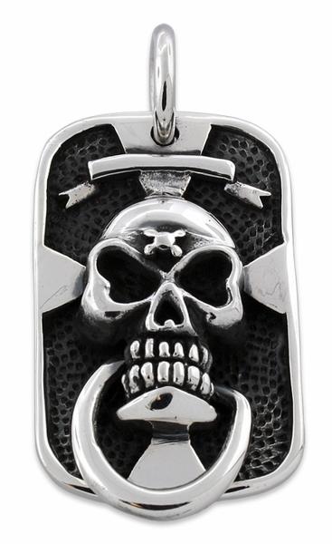 Sterling Silver Dogtag Skull Pendant