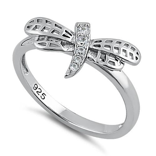 Sterling Silver Dragon Fly CZ Ring