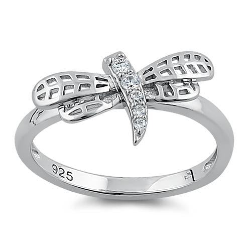 Sterling Silver Dragon Fly CZ Ring