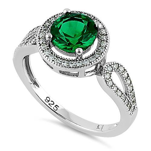 Sterling Silver Emerald CZ Halo Engagement Infinity Band Ring