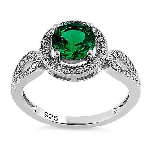 Sterling Silver Emerald CZ Halo Engagement Infinity Band Ring