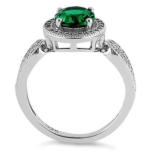Sterling Silver Emerald CZ Halo Engagement Infinity Band Ring