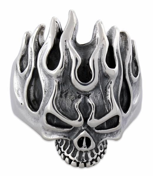 Sterling Silver Flaming Skull Ring