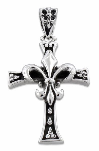 Sterling Silver Fleur-de-lis Cross Pendant