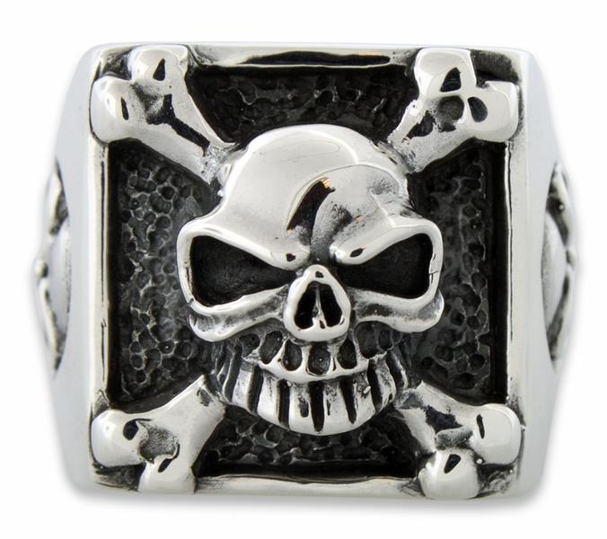 Sterling Silver Framed Crossbones Skull Ring