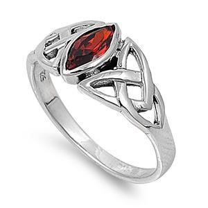 Sterling Silver Garnet Celtic Design CZ Ring