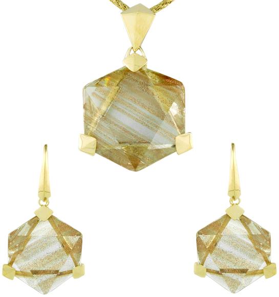 Sterling Silver Gold Plated Hexagonal Rutilated Gold Dust Set