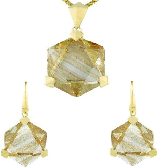 Sterling Silver Gold Plated Hexagonal Rutilated Gold Dust Set