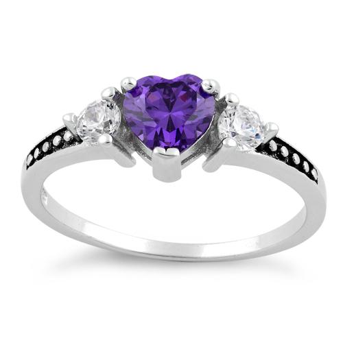 Sterling Silver Heart Amethyst CZ Ring