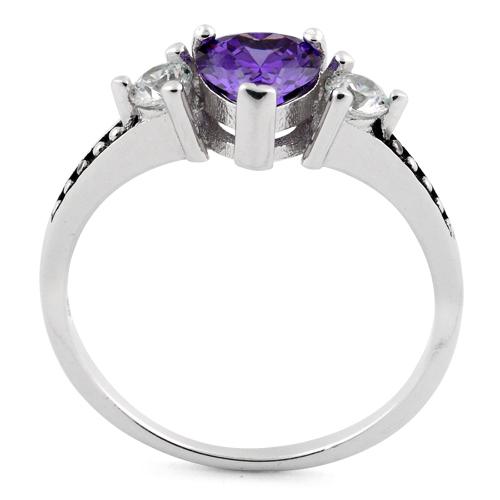 Sterling Silver Heart Amethyst CZ Ring