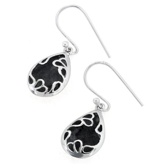 Sterling Silver Hollow Unique Teadrop Oxidized Dangle Earrings