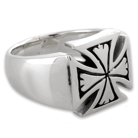 Sterling Silver Iron Cross with Spade Ring