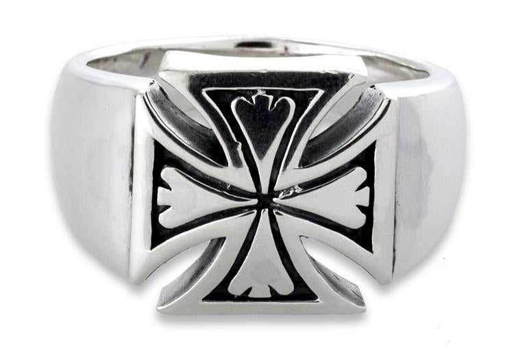 Sterling Silver Iron Cross with Spade Ring