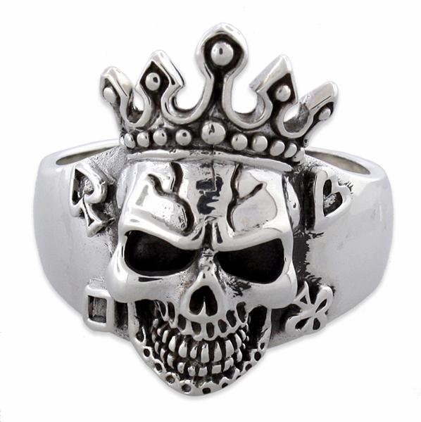 Sterling Silver King of Cards Skull Ring