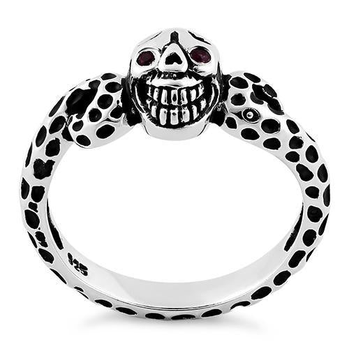 Sterling Silver Ladies Red Eyed Skull Ring
