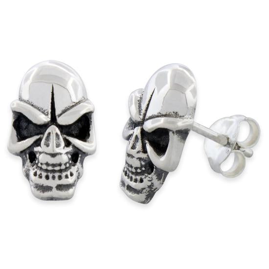 Sterling Silver Long Face Skull Earrings