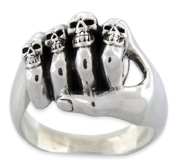 Sterling Silver Multiple Skull Fist Ring