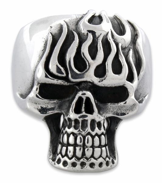 Sterling Silver On Fire Skull Ring
