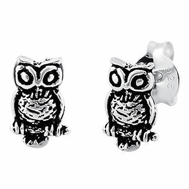 Sterling Silver Owl Stud Earrings