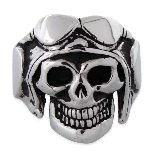Sterling Silver Pilot Skull Biker Ring