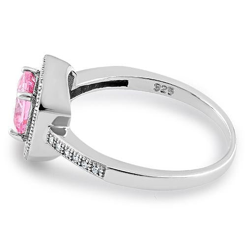 Sterling Silver Pink CZ Cushion Halo Engagement Ring