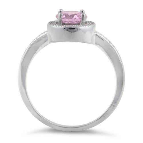 Sterling Silver Pink Round CZ Halo Engagement Ring