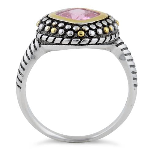 Sterling Silver Pink Two Tone Unique CZ Ring