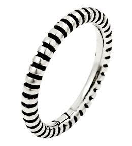Sterling Silver Plain Silver Striped And Split Design Stackable Ring