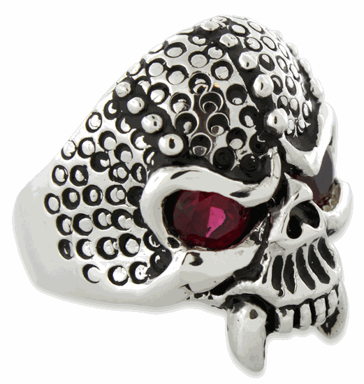 Sterling Silver Predator Skull Ring w/ Cubic Zirconia
