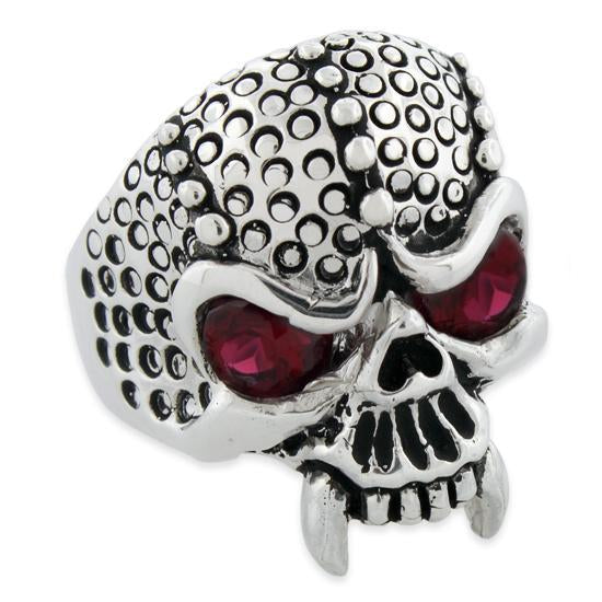 Sterling Silver Predator Skull Ring w/ Cubic Zirconia