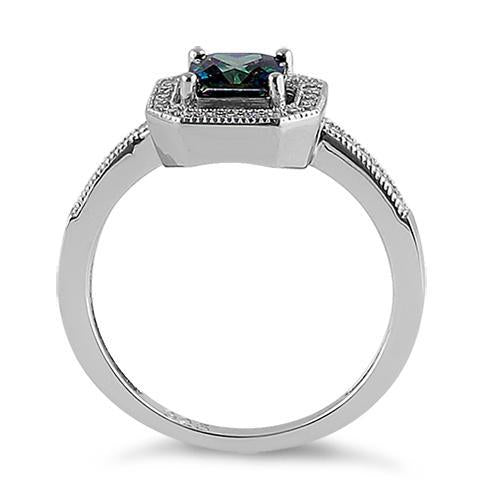 Sterling Silver Rainbow Topaz CZ Cushion Halo Engagement Ring