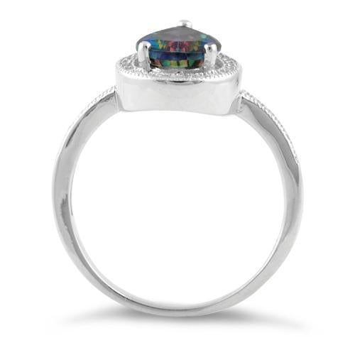 Sterling Silver Rainbow Topaz CZ Tear Drop Ring