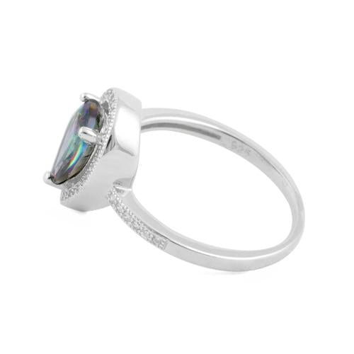 Sterling Silver Rainbow Topaz CZ Tear Drop Ring