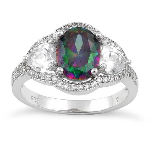 Sterling Silver Round Rainbow Topaz CZ Ring