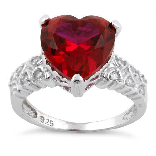 Sterling Silver Ruby Heart CZ Ring