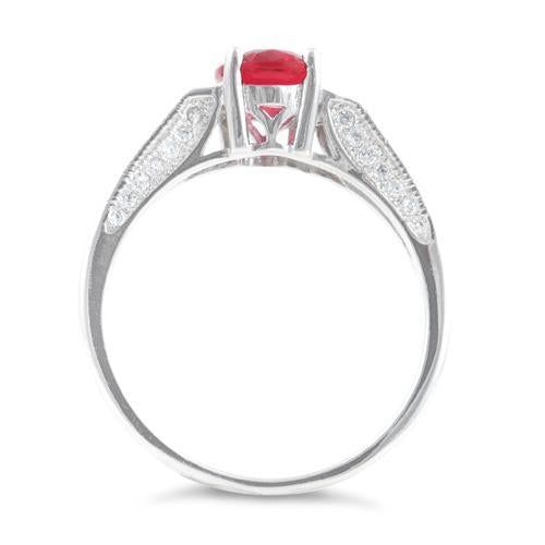 Sterling Silver Ruby Oval Cut CZ Ring