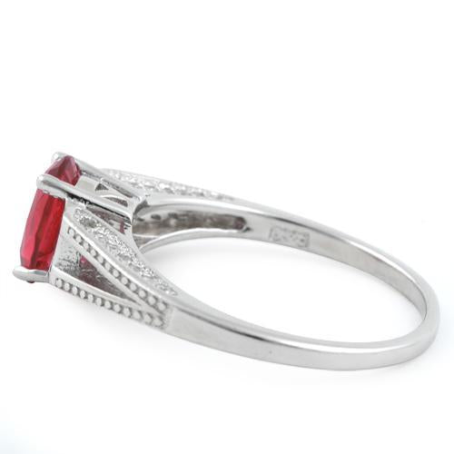 Sterling Silver Ruby Oval Cut CZ Ring