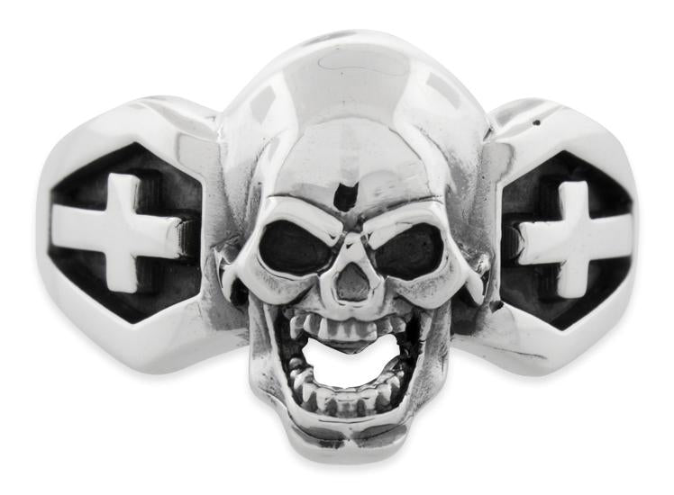 Sterling Silver Skull Cross Sides Ring